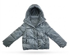 GAP Kids Puffer Jacket Medium 8-9 Grey Silver Fleece Lined Hooded Winter Coat