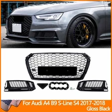 RS4 Style Front Lower Grille+Fog Light Grille For Audi A4 B9 S-line S4 2017-2018