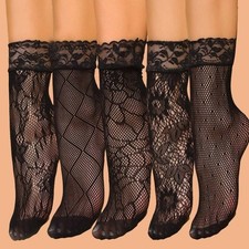 5-PACK WOMEN'S LACE FISHNET ANKLE SOCKS SHORT MESH CUTE RUFFLE STOCKINGS ANKLET
