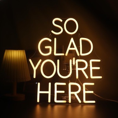 LED ''So Glad You Are Here'' Neon Sign Pink Word/Letters USB Powered Neon Light...