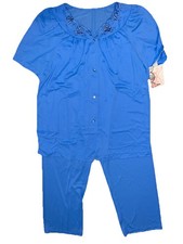 NWT Vintage USA Shadowline Sz. 34 Sapphire Blue Short Sleeve w/Pocket Pajama Set