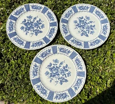 3 Myott MELODY Dinner Plates Blue & White Ironstone Scallop VTG 1982 England 10"