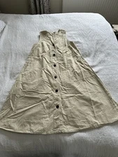 Toast Sand Beige Cotton Linen Blend Sleeveless Midi Dress Size L UK 16 Pockets