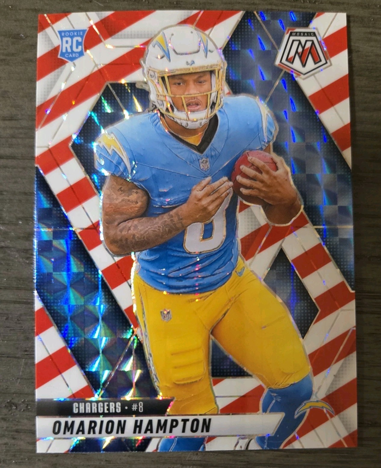 2025 Panini Mosaic OMARION HAMPTON #335 Rookie RED & WHITE STRIPE Prizm SP Rare