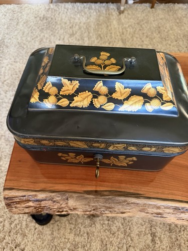 Tole Antique Letter/Document Box Victorian -Metal Hidden Compartments -Key