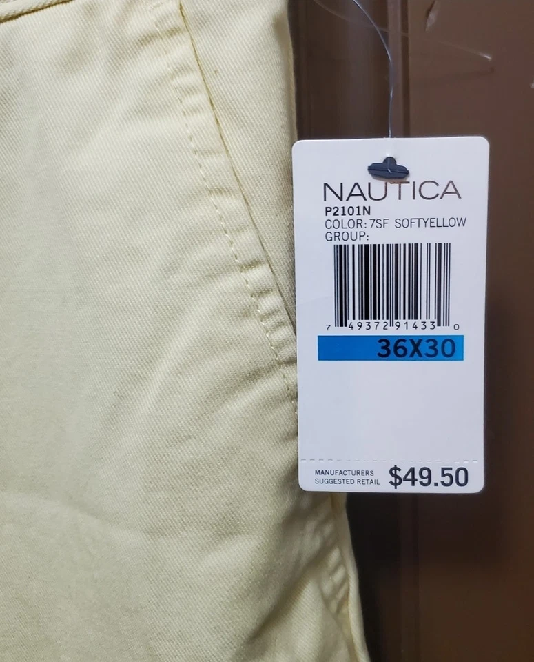 男式裤子 Nautica 高尔夫 Khakis 裤子柔软黄色尺寸 36x30 全新带标签 — 第 3/4 张图片