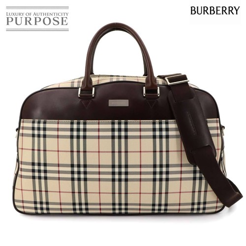 BURBERRY Nova Check 2way Boston Shoulder Bag Canvas Leather Beige Brown Boston