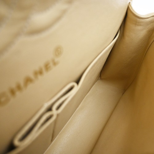 CHANEL Matelasse 25 Double Flap Shoulder Bag Leather Beige Vintage 318RF457 - Picture 13 of 21