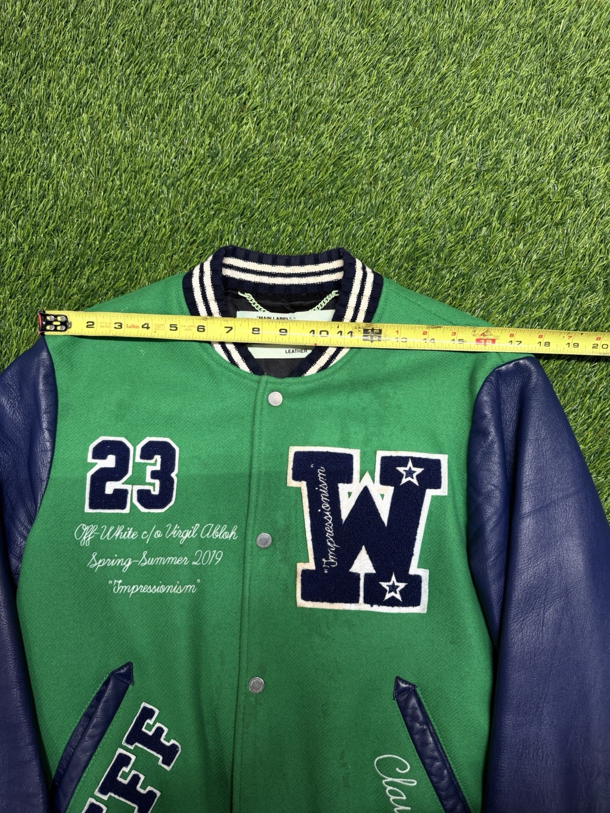 OFF WHITE Eagle Varsity Jacket Green & Blue Size … - image 10