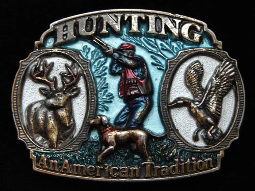 PF21127 VINTAGE 1986 **HUNTING AN AMERICAN TRADITION** BRASSTONE BELT BUCKLE