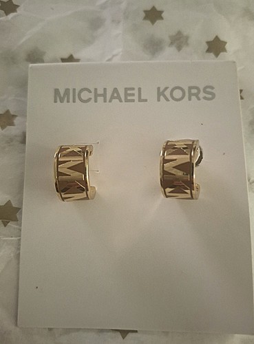 MICHAEL KORS Pequeños •Dorados• Pendientes de Aro con Esmalte Marrón Logo MK **Raros** - Imagen 1 de 3