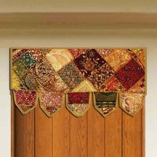 38" EXQUISITE SARI WINDOW DOOR TOPPER CURTAIN DRAPE VALANCE BEADS TORAN TAPESTRY