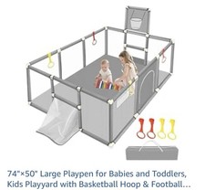 Baby Playpen, Play Pens for Babies and Toddlers, Indoor  Outdoor Grey 71 51