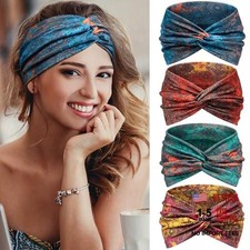 Vintage Turban Elastic Headbands for Women's Hair - 4 Pcs - Wide Hair Bands
