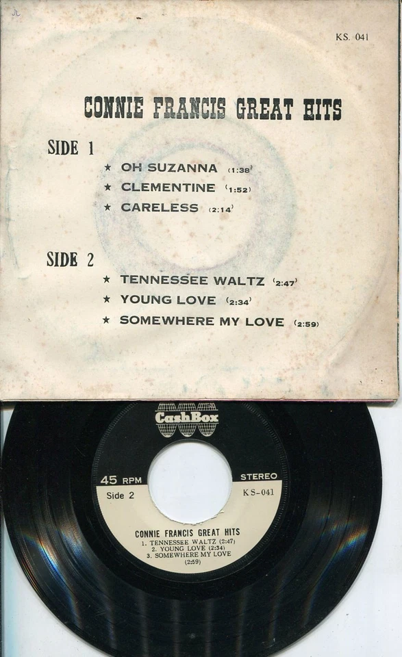 CONNIE FRANCIS GREAT HITS/ "OH SUZANNA" "CARELESS" THAI THAILAND EP 7" 45RPM - Image 3 of 3