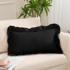 Ruffle Lumbar Pillow Cover 12x20 Inch, Ruffled 20" x 12" Pack of 1 Black