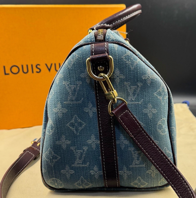 Louis Vuitton Speedy Denim Monogram Top Handle Bag Crossbody Blue