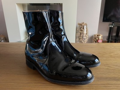 MENS JOHN WHITE BLACK PATENT GLOSS HANDCRAFTED CHELSEA BOOTS C/W ZIP UK 7