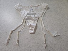 Victorias Secret Vintage Second Skin Satin High Leg Garter Thong Snow White Med