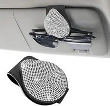 Bling Sunglass Holder for Car Sun Visor, Rhinestones Auto Color: Black  White