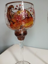 2 Fall Yankee Candle 9'' Crackle Glass Goblet Candle Holder Cornucopia Pumpkin