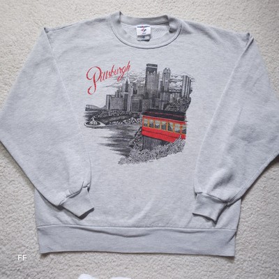 VTG Jerzees NuBlend Crewneck Sweatshirt Large Heather Gray Pittsburgh graphic