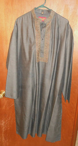 Men’s Embroidered BUDDHA Tunic Charcoal Gold Formal Ethnic Size 44 Long Sleeve