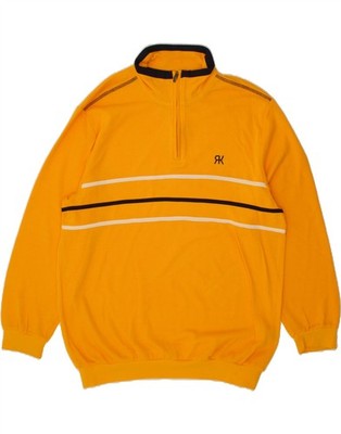 ROGER KENT Herren Graphic Zip Neck Pullover Sweater UK 46 XL gelb gestreift BS14