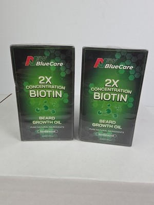 2 boxes-New BlueCare 2X Biotin Beard Growth Oil Sandalwood All Natural 60ml