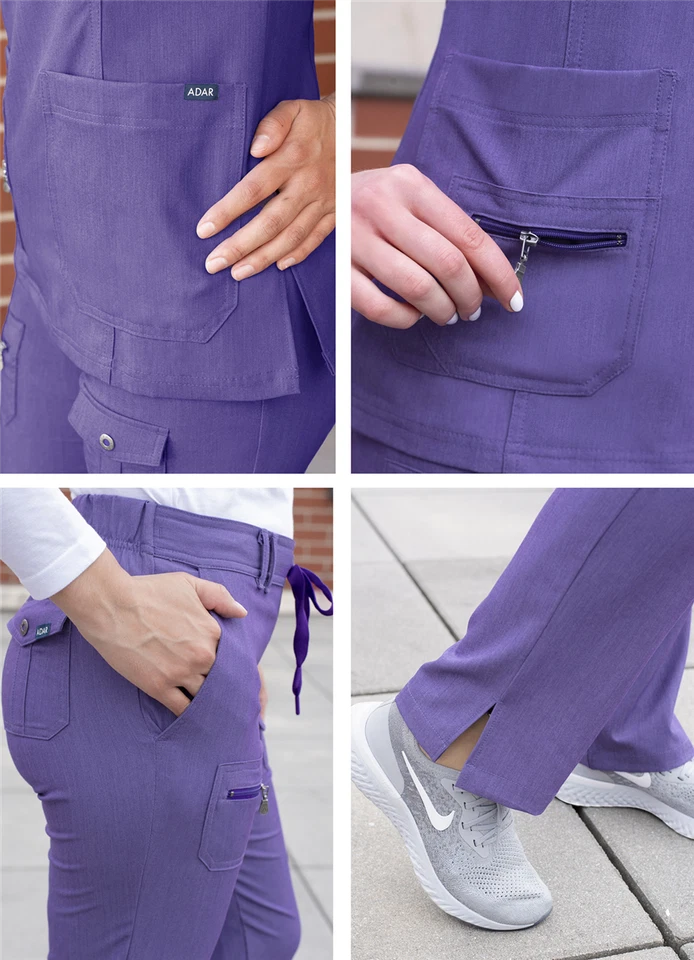 Adar Pro Heather Scrub Set For Women Enhanced V-Neck Top & Multi Pocket Pants - Image 4 of 4