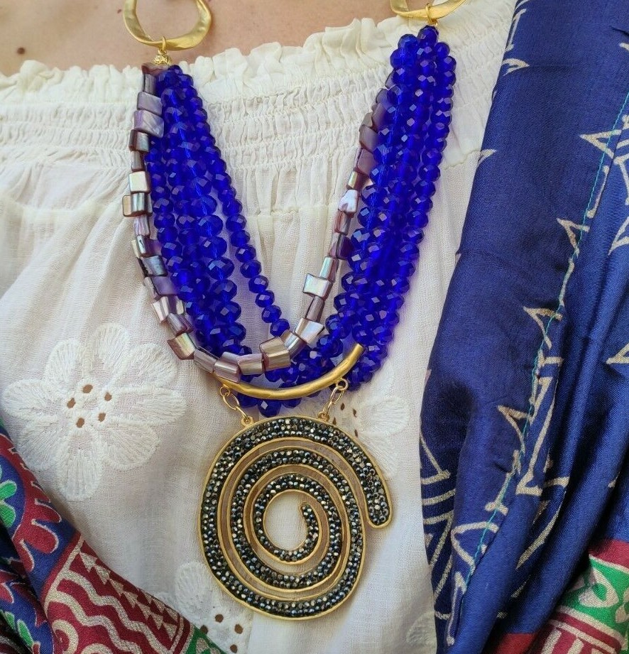 Collar Colgante Azul Accesorios Mujer Fiesta Necklace Étnico Hippies Vintage