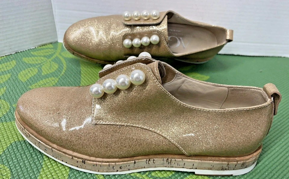 Zapato Oxford AGL Attilio Giusti Leomruni Oro Brillo Corcho Plataforma Talla 8,5 Foto 2 de 4