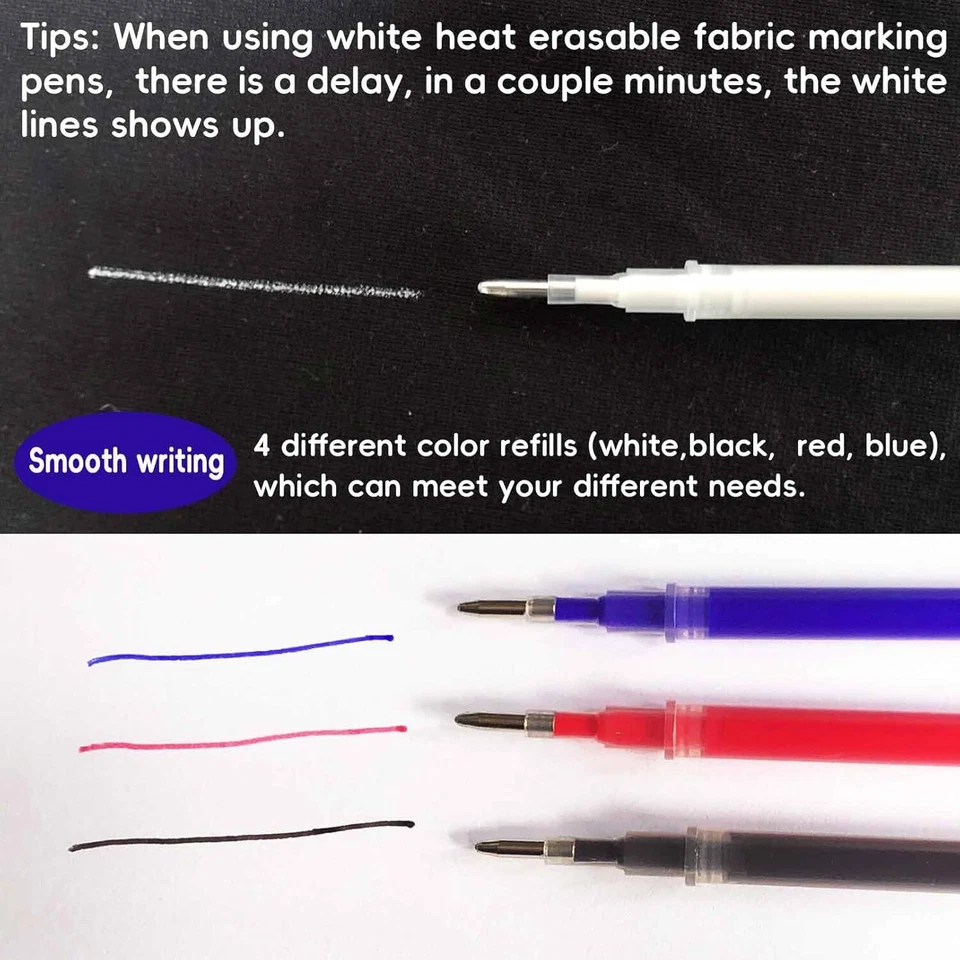 Bolígrafos de tela borrables térmicamente de 4 colores con 12 recambios borrables térmicamente, calor E Foto 4 de 4
