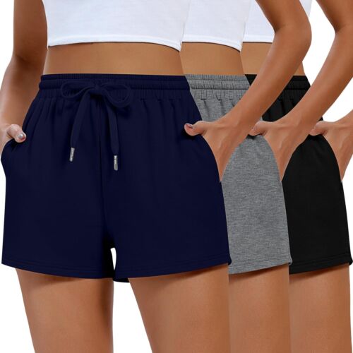 Locoowai 3 Pack Womens Sweat Shorts Drawstring High Waist Summer Athletic Shorts