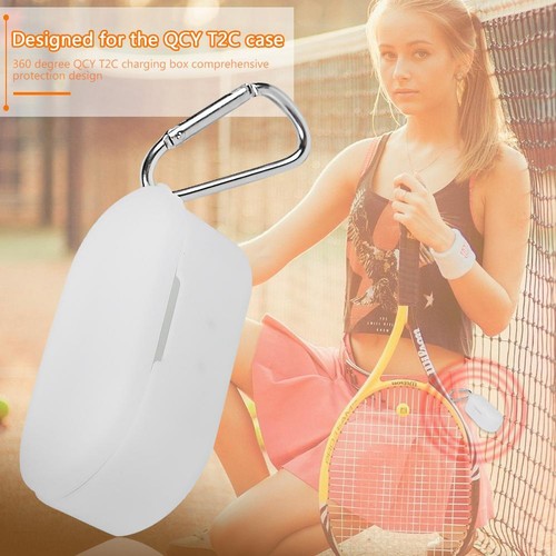 Cover protettiva in silicone per auricolari Bluetooth wireless con moschettone per QCY T2C - Foto 3 di 15