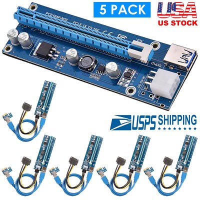 5Sets USB PCI-E Express Riser 1x To 16x GPU Mining Powered Adapter w/ USB Cable