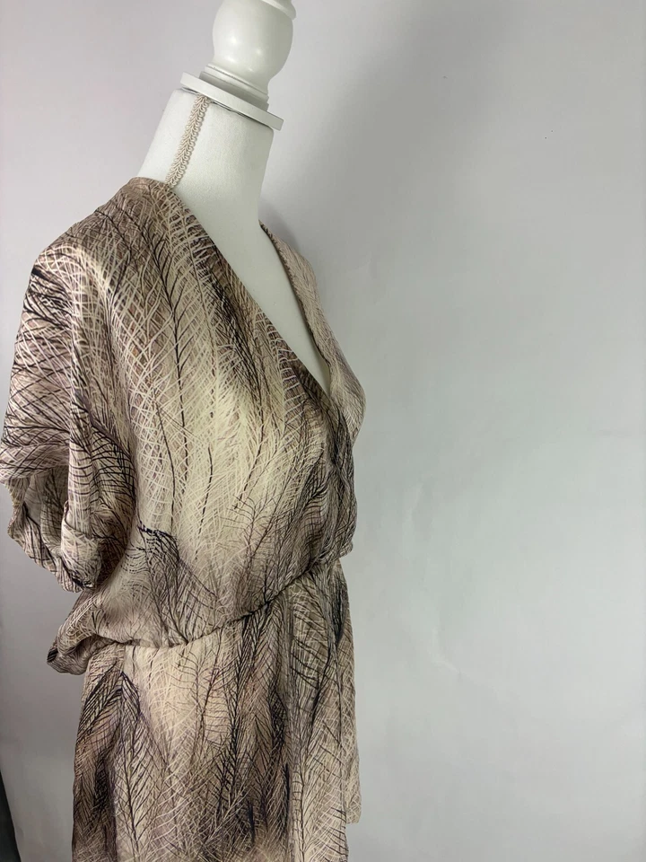 Rare Haute Hippie Peacock Floral Silk Wrap Dress L - Image 3 of 4