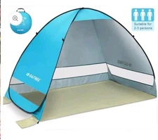 G4Free Pop up Beach Tent for 2-3 Person Blue And Brown Large Easy Setup