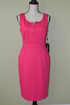 Karl Lagerfeld Pink Pencil Dress Women's 8 Sleeveleess Pockets NEW NWT