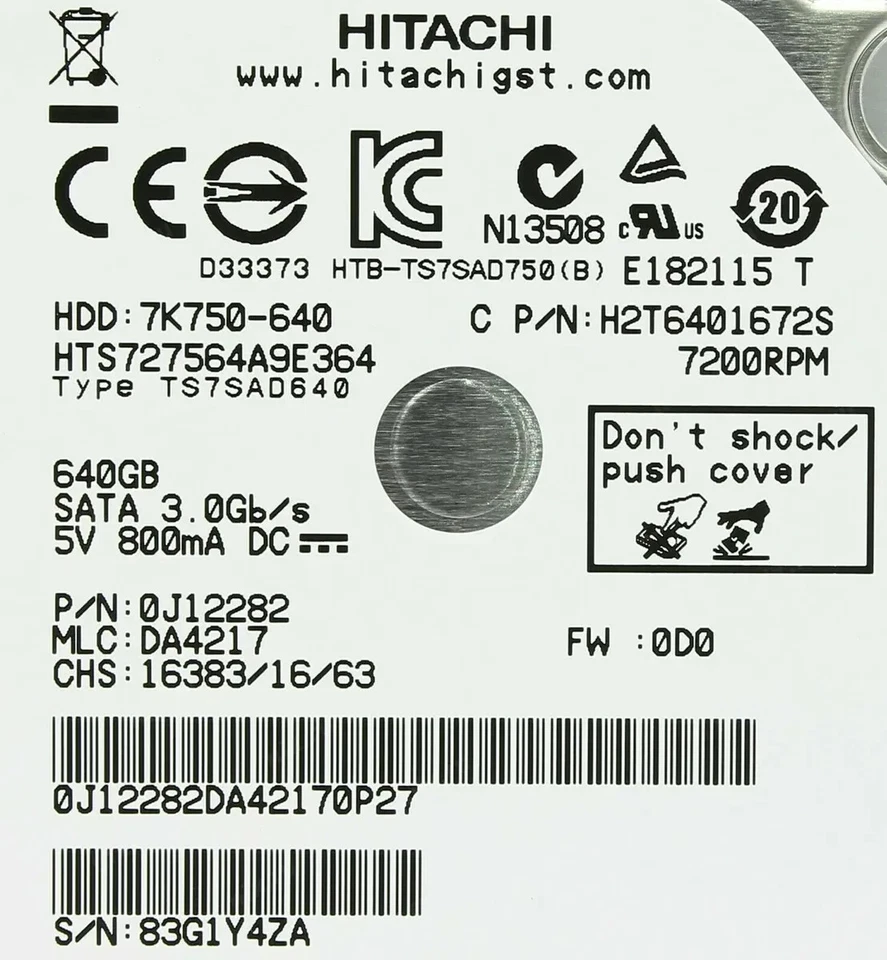 HGST Travelstar 7K750 HTS727564A9E364 640GB 2.5" Hard Drive - 0J12282 - Image 2 of 3