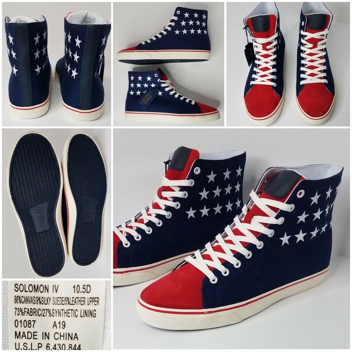 Polo Ralph Lauren Solomon Flag Print High Top Sneaker Size 10 D New in Box NEW BOX POLO RALPH LAUREN 1992 1993 SOLOMON FLAG... | Depop main image 3
