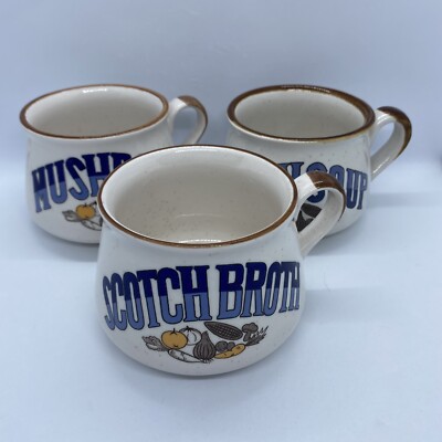 Vintage 3er Set Suppentassen, Schüsseln mit Griffen, Scotch Brühe, Bohne & Pilz