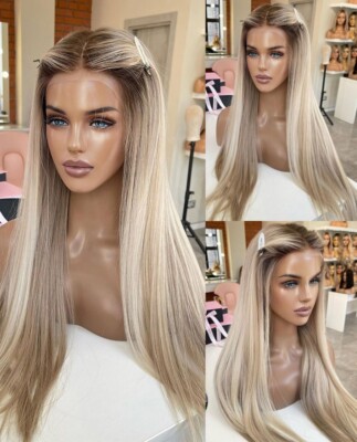 Heat Resistant Hair Soft HD T Lace Front Wig Long Straight Natural Brown Blonde