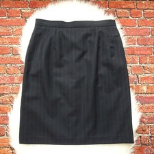 Harve Benard Women's Pencil Suit Skirt 100 Wool Lined Pinstriped Dark Navy 12P