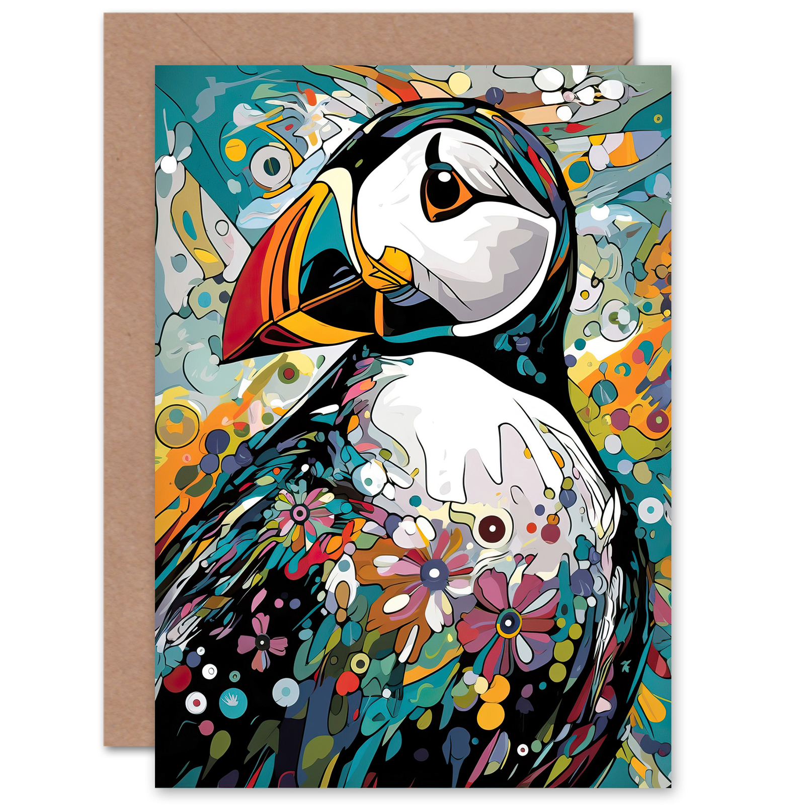 Puffin Bird Fantastic Floral for Wife Her Birthday Blank Greeting Card