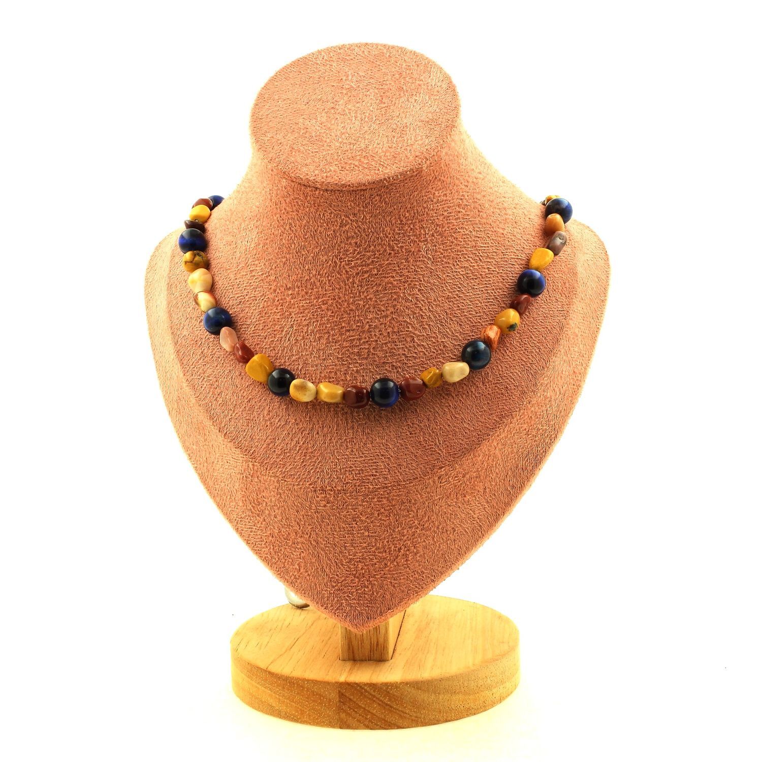 Collier perles Mookaite d'Australie et Oeil de Tigre Bleu 8mm pour lithothérapie