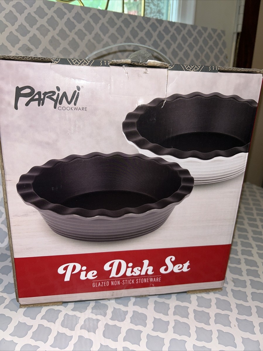 Parini Cookware Pie Dish Set of Glazed Non-Stick Stoneware Gray White