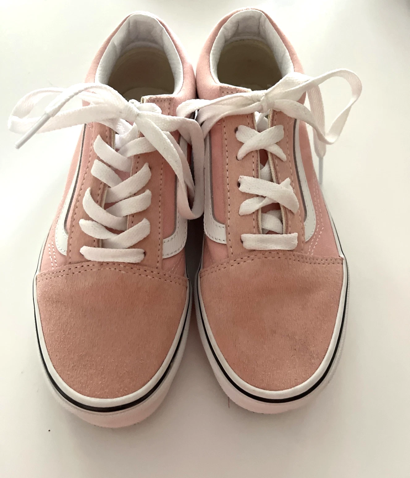 Scarpe sneakers basse stringate VANS rosa scamosciate e tela bordo in pelle misura 2 5