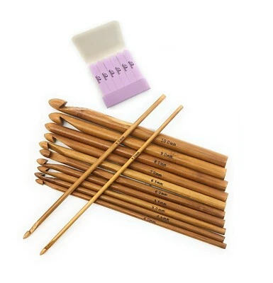 PAZAZZ Bamboo Crochet Hooks Needles Set of 12 Sizes 3mm - 10mm or Singles