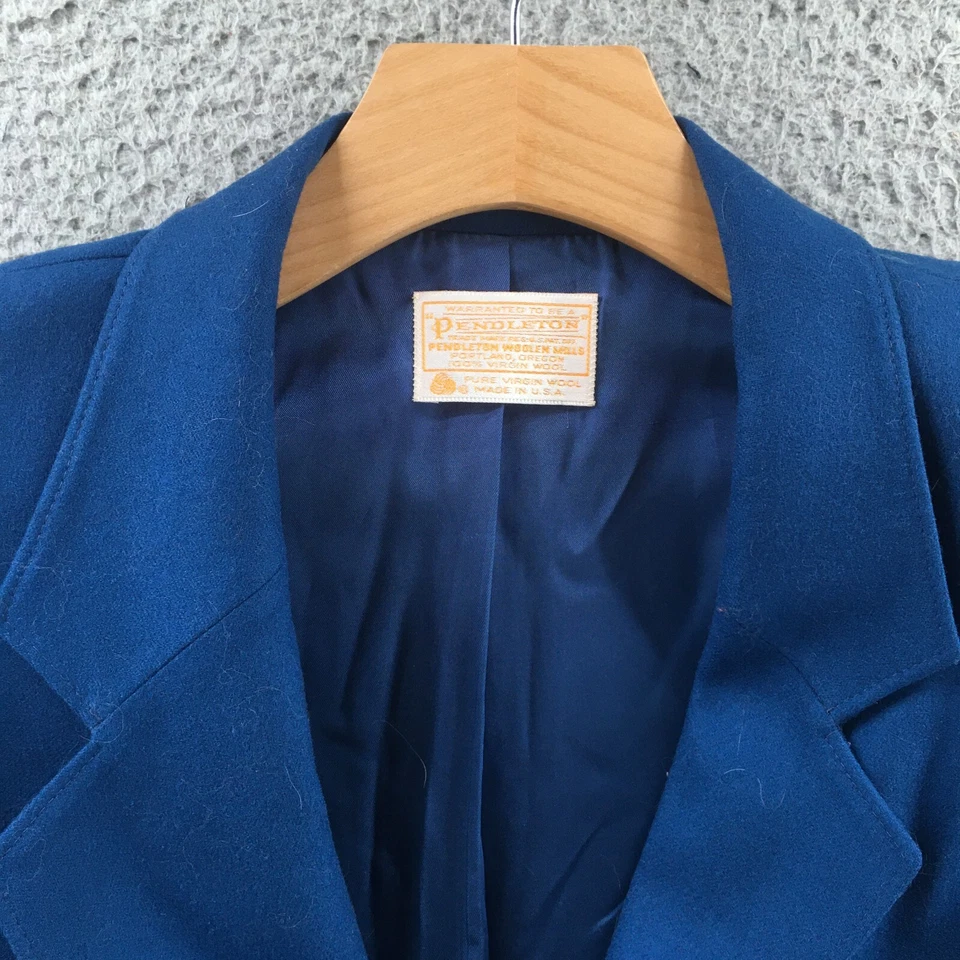 Blazer Pendleton Para Hombre 12 Azul Sólido Lana Cuello Mangas Largas Botones Delanteros Foto 4 de 4